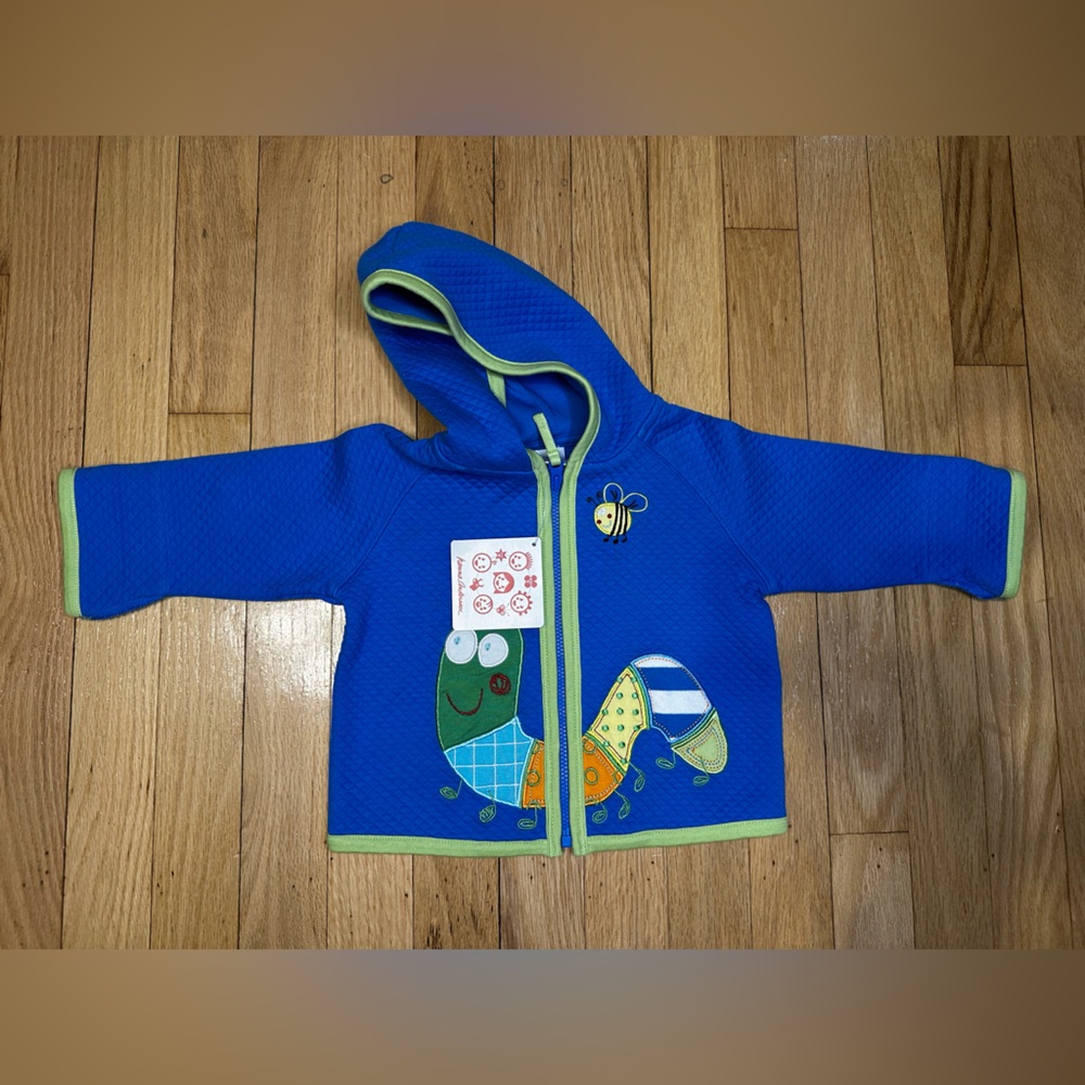 Hanna Andersson Blue Jacket with Green Trim & Caterpillar